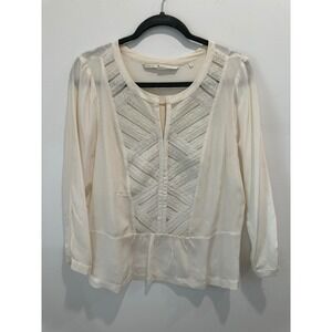 Twelfth Street by Cynthia Vincent Ivory Lace Lattice Silk Blend Blouse Ivory S